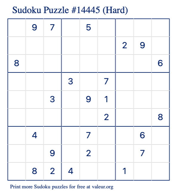 Free Printable Hard Sudoku Puzzle number 14445