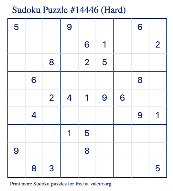 Free Printable Hard Sudoku Puzzle number 14446