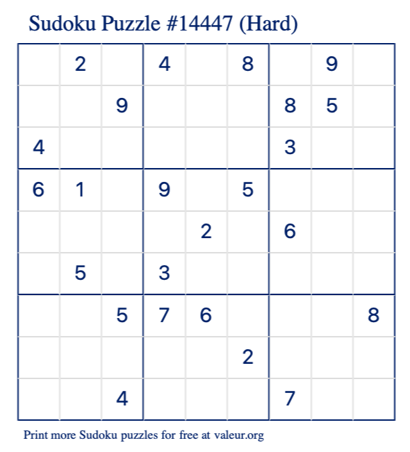 Free Printable Hard Sudoku Puzzle number 14447