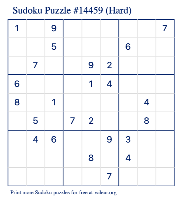 Free Printable Hard Sudoku Puzzle number 14459