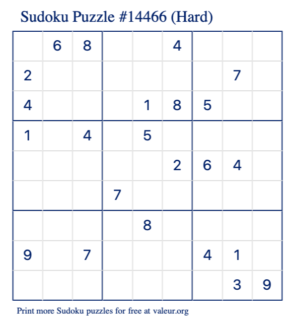 Free Printable Hard Sudoku Puzzle number 14466