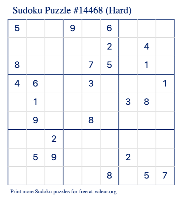 Free Printable Hard Sudoku Puzzle number 14468
