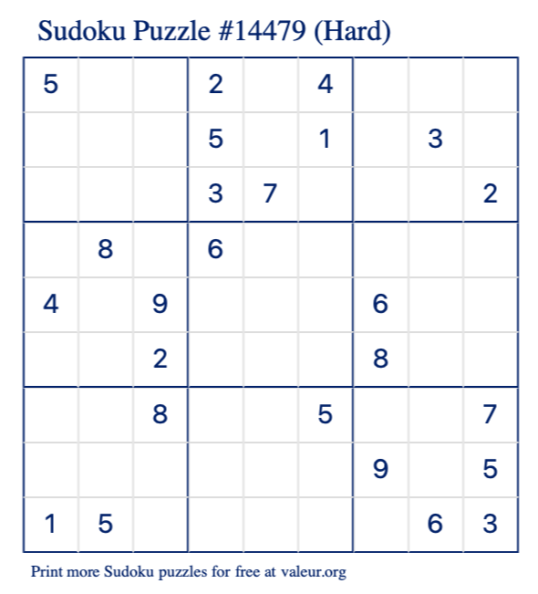 Free Printable Hard Sudoku Puzzle number 14479