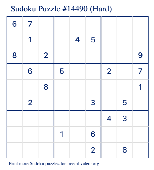 Free Printable Hard Sudoku Puzzle number 14490