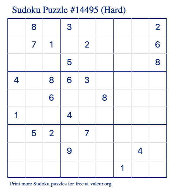 Free Printable Hard Sudoku Puzzle number 14495