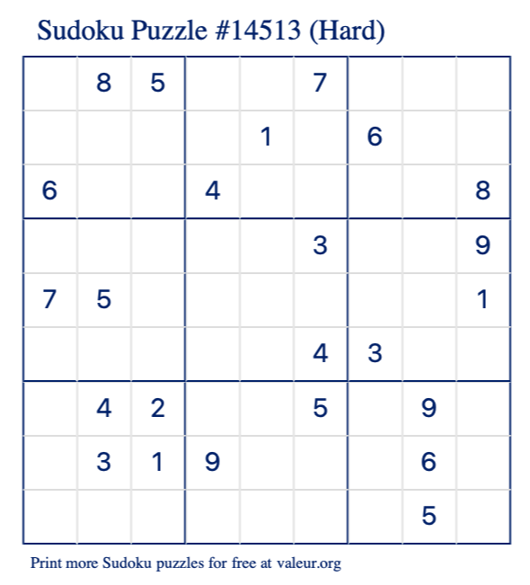 Free Printable Hard Sudoku Puzzle number 14513