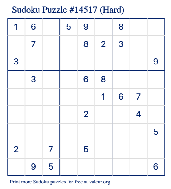 Free Printable Hard Sudoku Puzzle number 14517