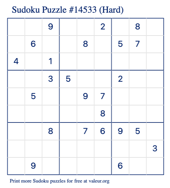Free Printable Hard Sudoku Puzzle number 14533