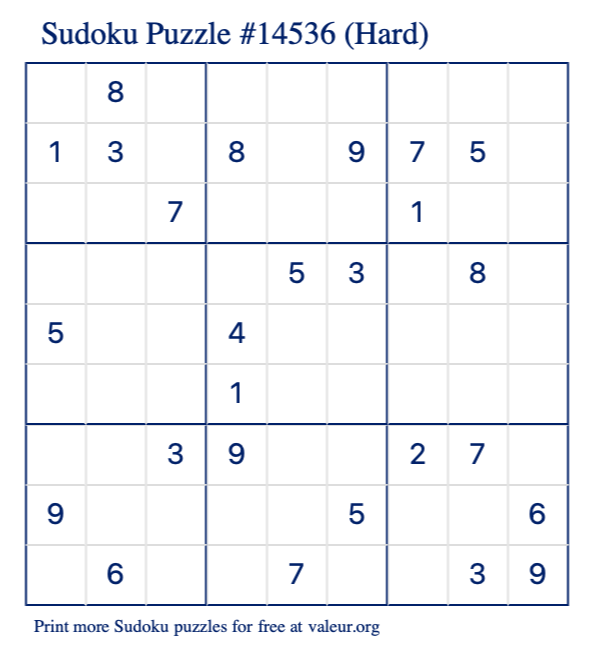 Free Printable Hard Sudoku Puzzle number 14536