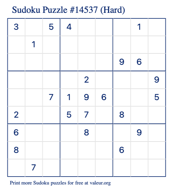 Free Printable Hard Sudoku Puzzle number 14537