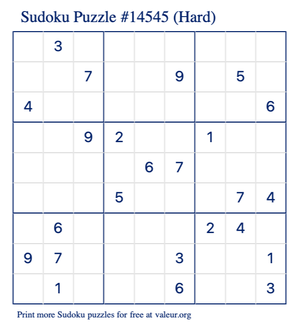 Free Printable Hard Sudoku Puzzle number 14545