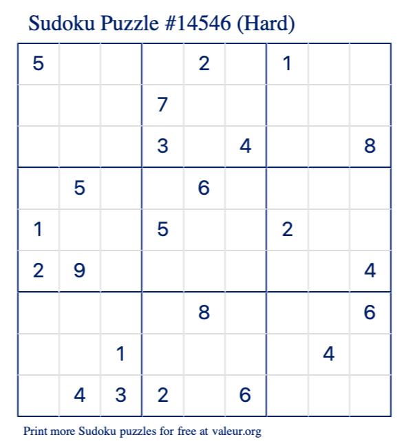 Free Printable Hard Sudoku Puzzle number 14546