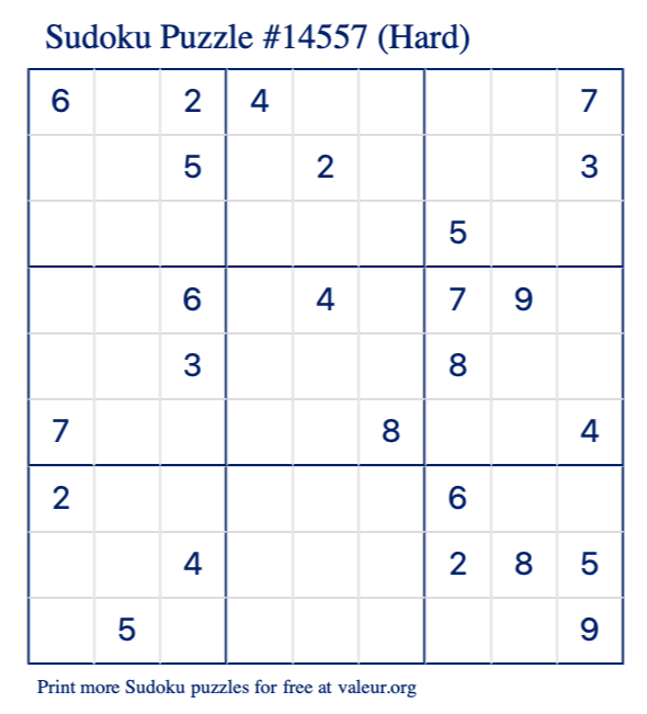 Free Printable Hard Sudoku Puzzle number 14557