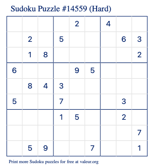 Free Printable Hard Sudoku Puzzle number 14559