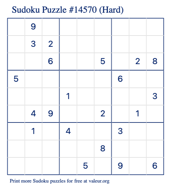 Free Printable Hard Sudoku Puzzle number 14570