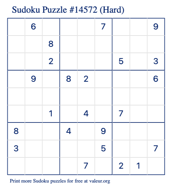 Free Printable Hard Sudoku Puzzle number 14572