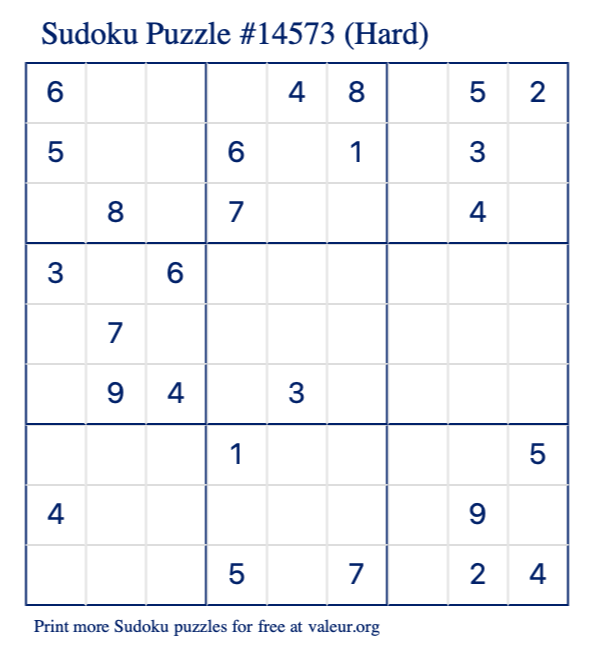 Free Printable Hard Sudoku Puzzle number 14573