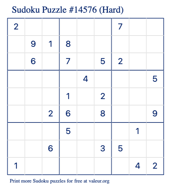 Free Printable Hard Sudoku Puzzle number 14576