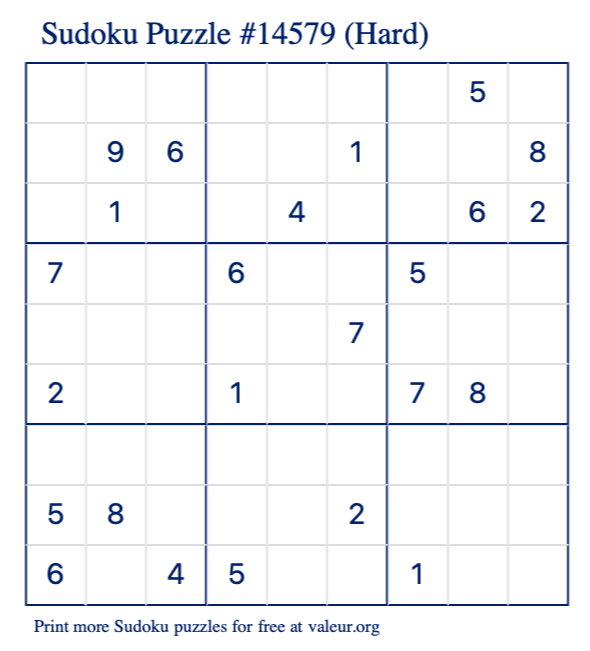 Free Printable Hard Sudoku Puzzle number 14579