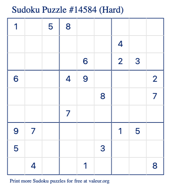 Free Printable Hard Sudoku Puzzle number 14584