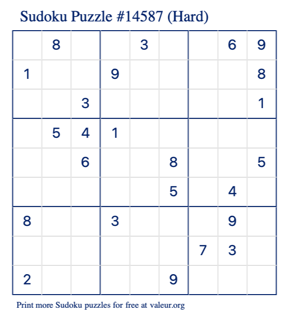 Free Printable Hard Sudoku Puzzle number 14587