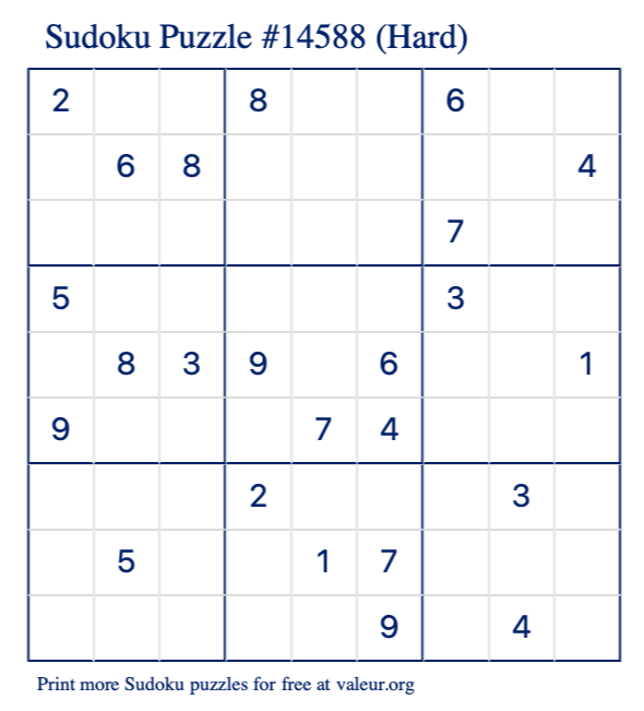 Free Printable Hard Sudoku Puzzle number 14588