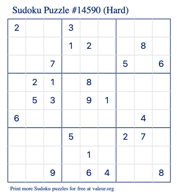 Free Printable Hard Sudoku Puzzle number 14590