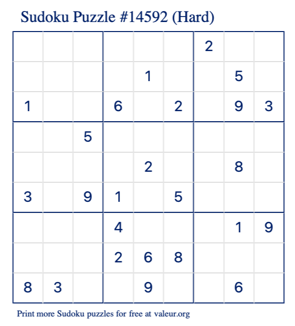 Free Printable Hard Sudoku Puzzle number 14592