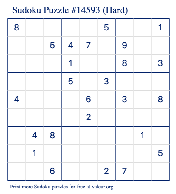 Free Printable Hard Sudoku Puzzle number 14593