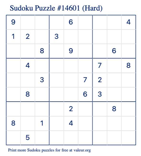 Free Printable Hard Sudoku Puzzle number 14601