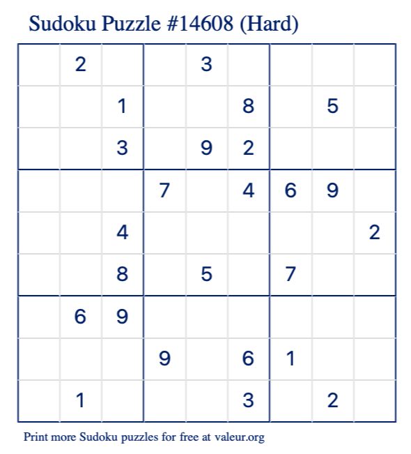 Free Printable Hard Sudoku Puzzle number 14608