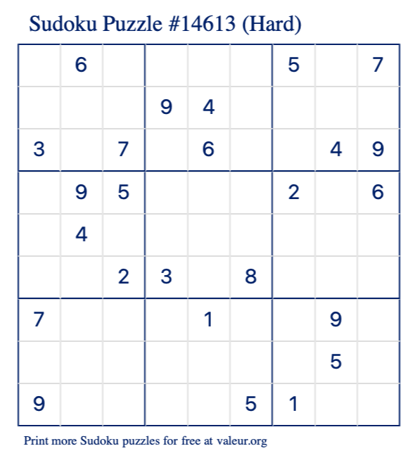 Free Printable Hard Sudoku Puzzle number 14613