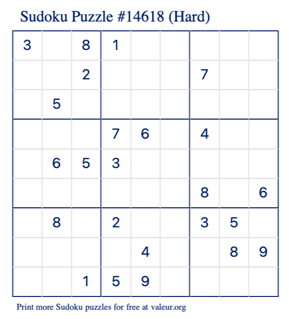 Free Printable Hard Sudoku Puzzle number 14618