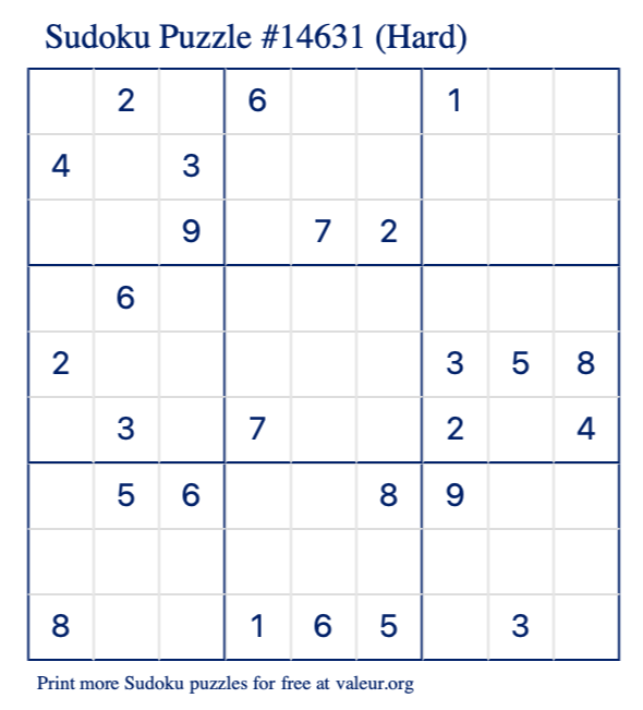 Free Printable Hard Sudoku Puzzle number 14631