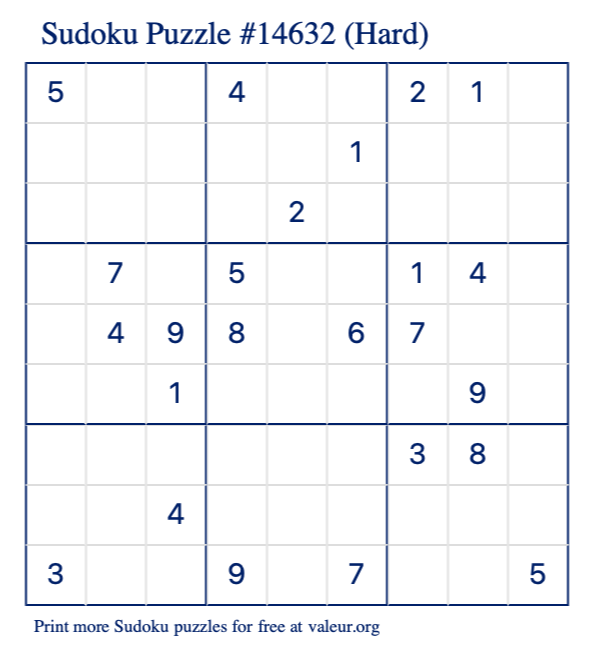 Free Printable Hard Sudoku Puzzle number 14632