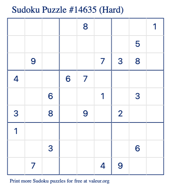 Printable Hard Sudoku with the #14635