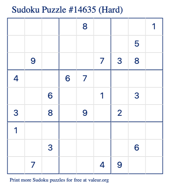 Hard Sudoku Puzzles – Free Printable