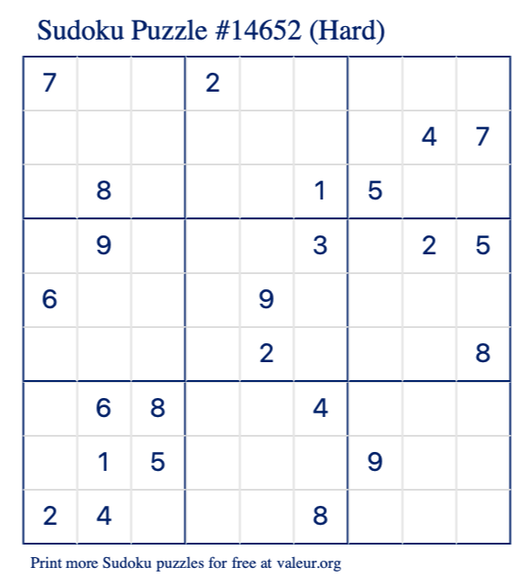 Free Printable Hard Sudoku Puzzle number 14652