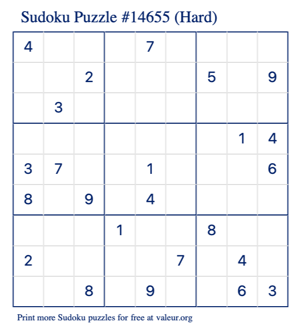 Free Printable Hard Sudoku Puzzle number 14655