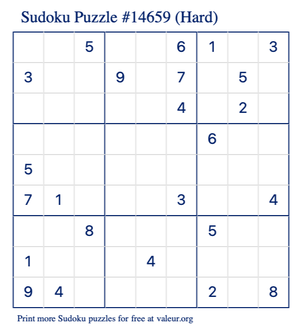 Free Printable Hard Sudoku Puzzle number 14659