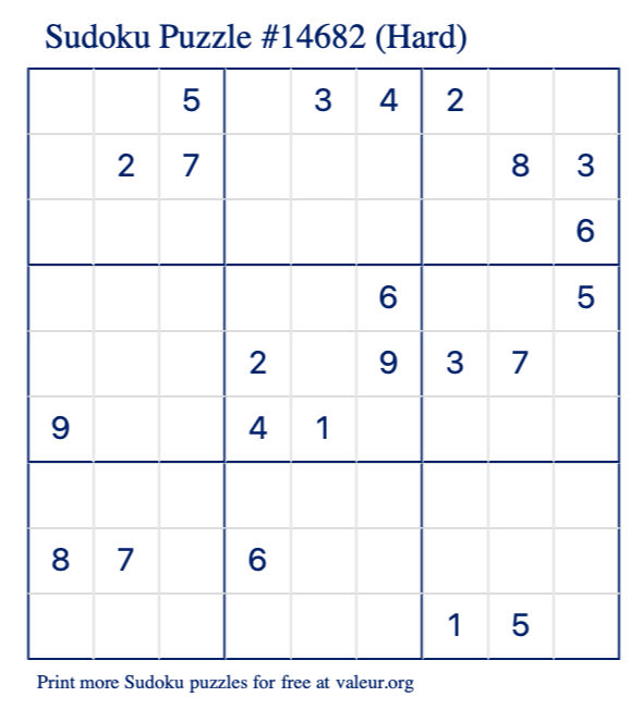 Free Printable Hard Sudoku Puzzle number 14682