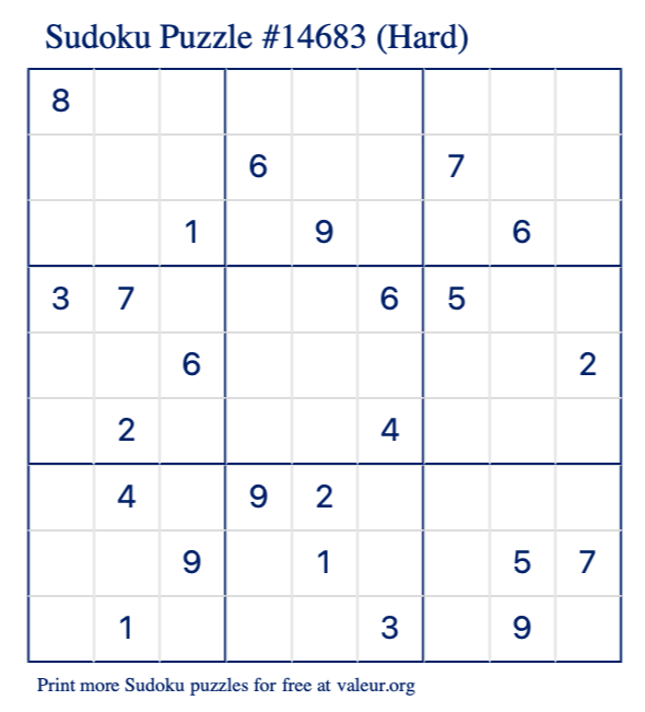 Free Printable Hard Sudoku Puzzle number 14683