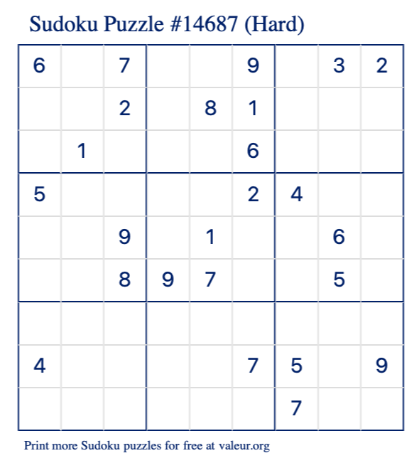 Free Printable Hard Sudoku Puzzle number 14687