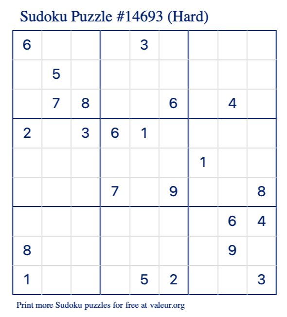 Free Printable Hard Sudoku Puzzle number 14693