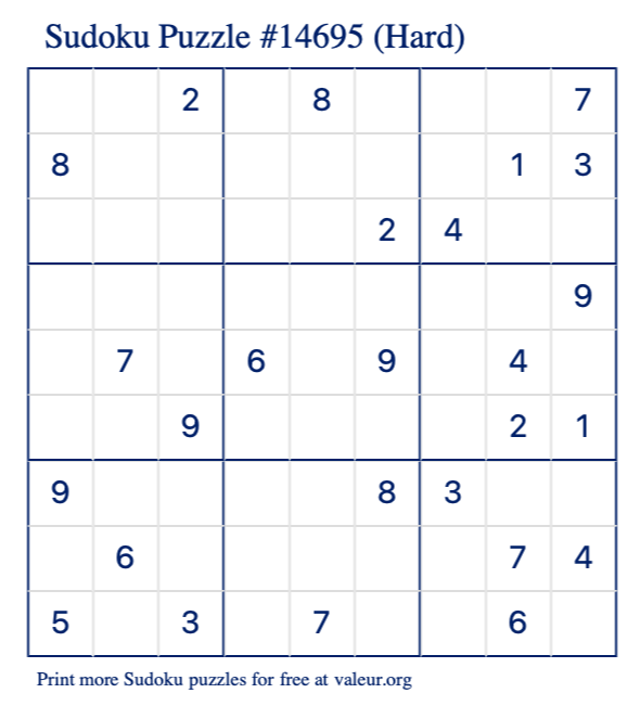Free Printable Hard Sudoku Puzzle number 14695
