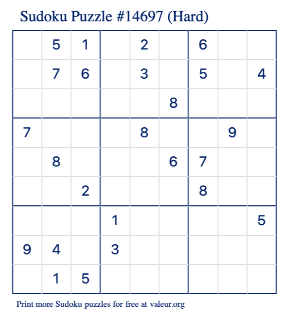 Free Printable Hard Sudoku Puzzle number 14697