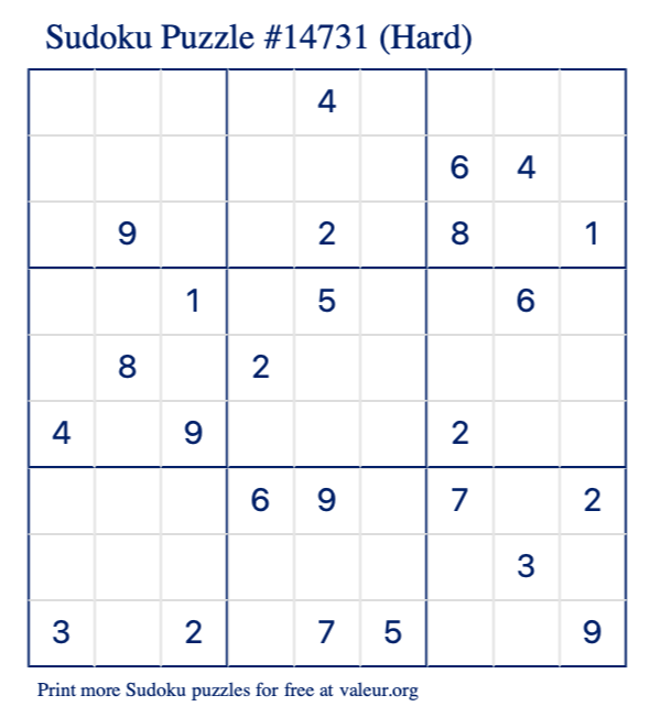 Free Printable Hard Sudoku Puzzle number 14731