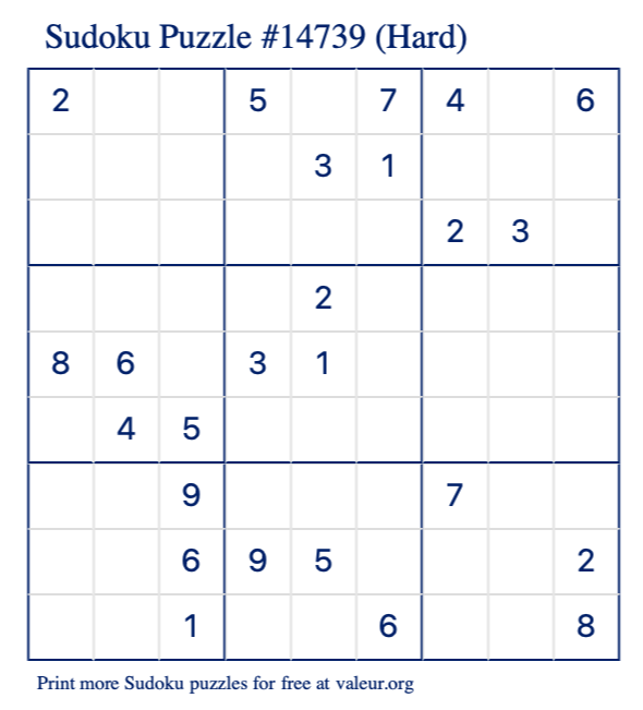 Free Printable Hard Sudoku with the Answer #14739