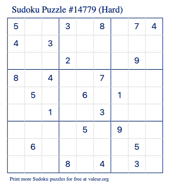 Free Printable Hard Sudoku Puzzle number 14779