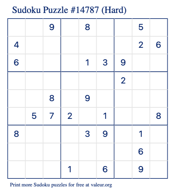 Free Printable Hard Sudoku Puzzle number 14787